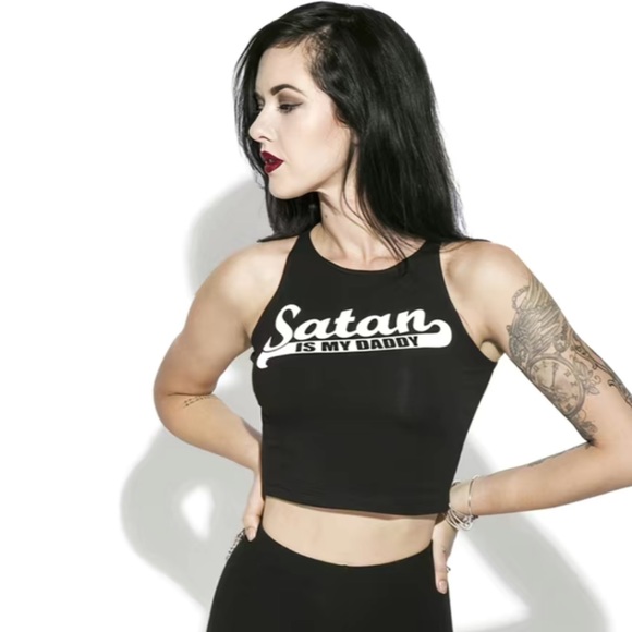 New “Satan is my Daddy” graphic tee - white letters on black crop top - Picture 3 of 6
